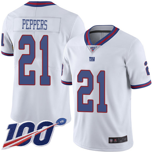 Men New York Giants #21 Jabrill Peppers Limited White Rush Vapor Untouchable 100th Season Football NFL Jersey